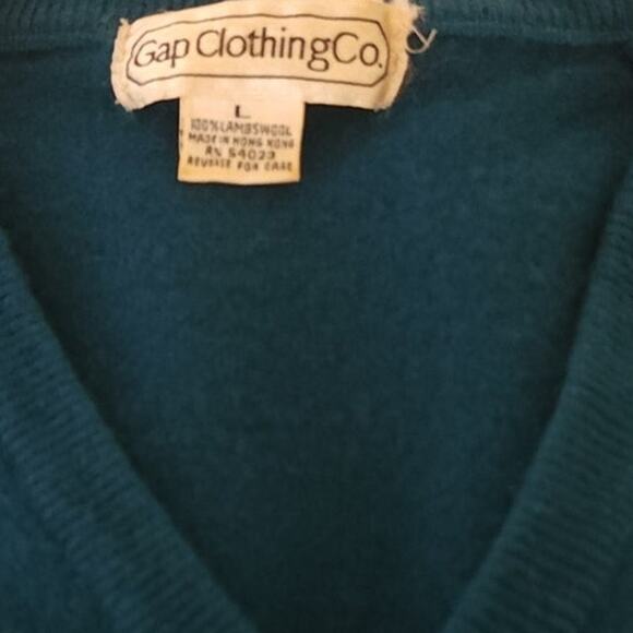 Gap 100% Lambswool Teal Geen Knit Sweater Vest Women's Large with Pocket Vintage - Picture 7 of 8